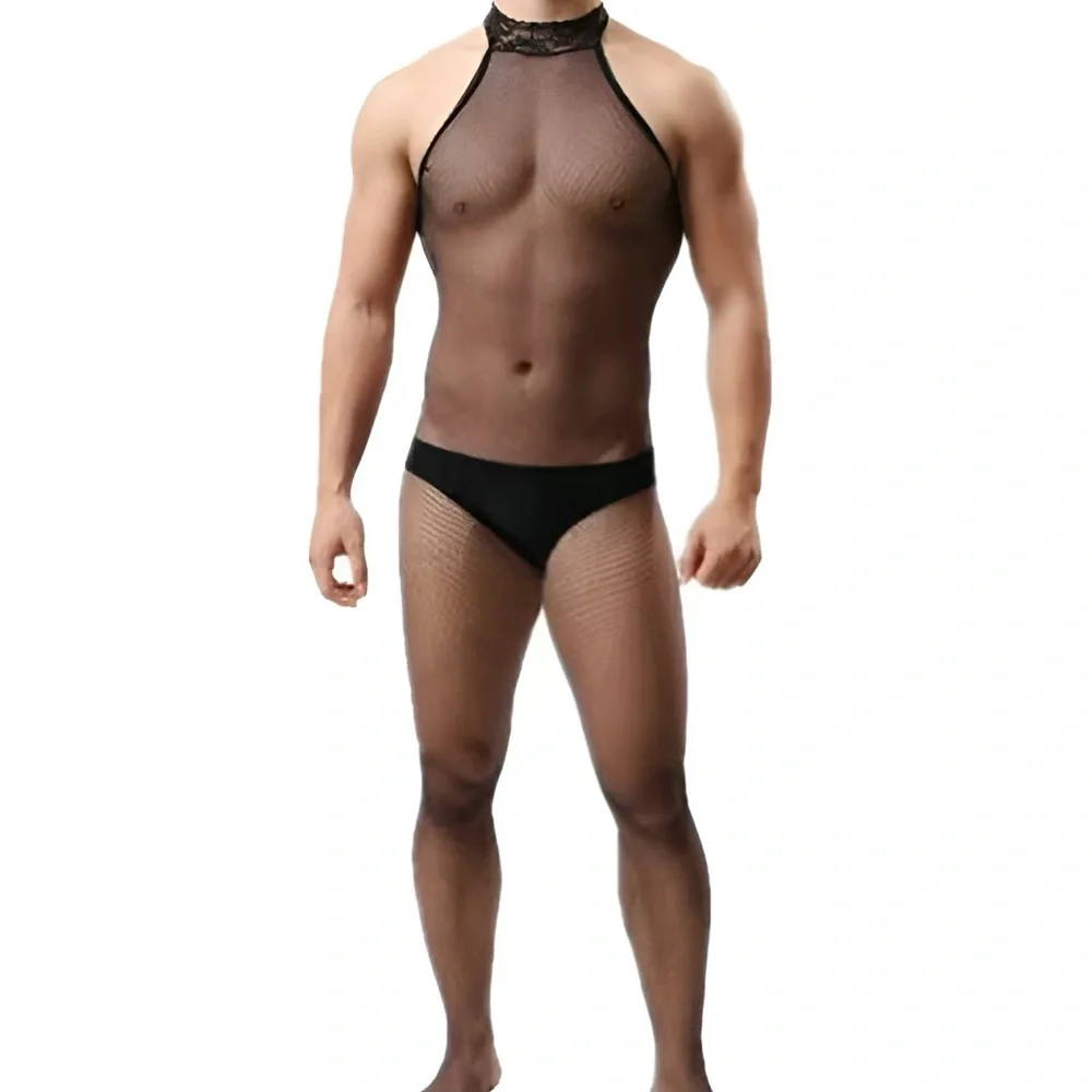 Black Mesh Men's Bodysuit